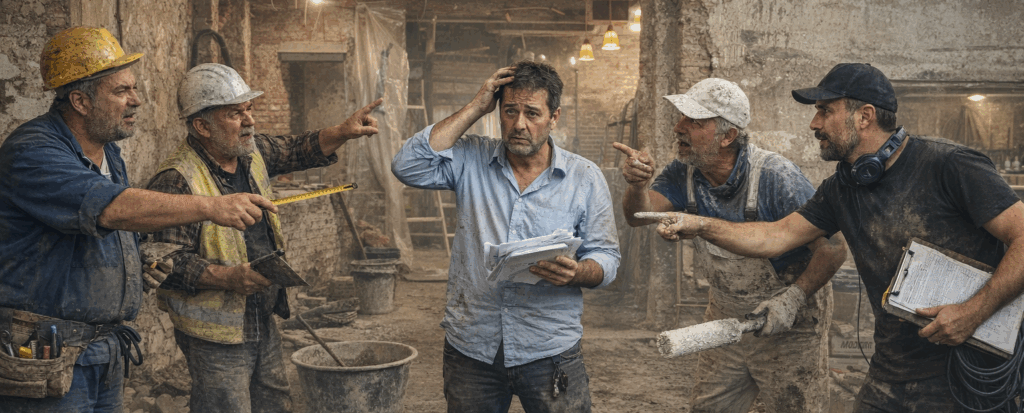 Reforma sin contratista en bar restaurante coordinando industriales en plena obra